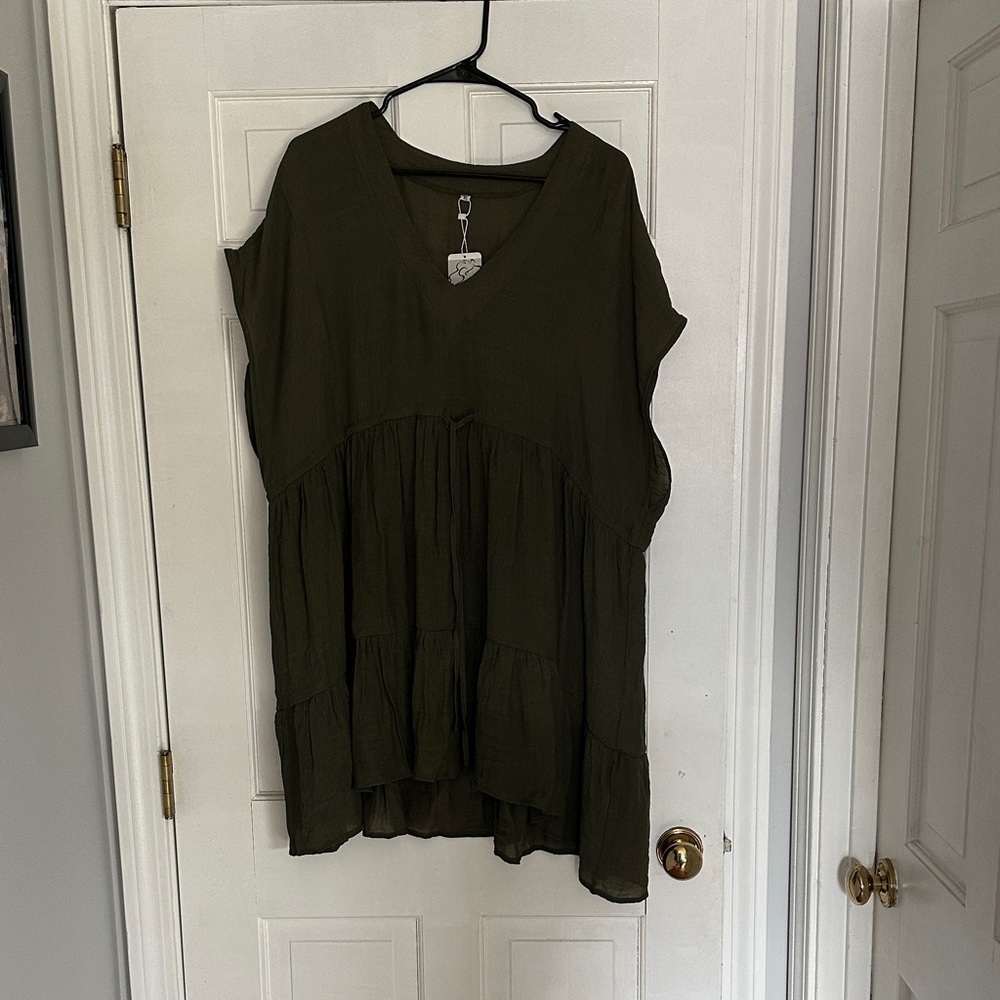 V-Neck Tiered Midi Dress - Olive
